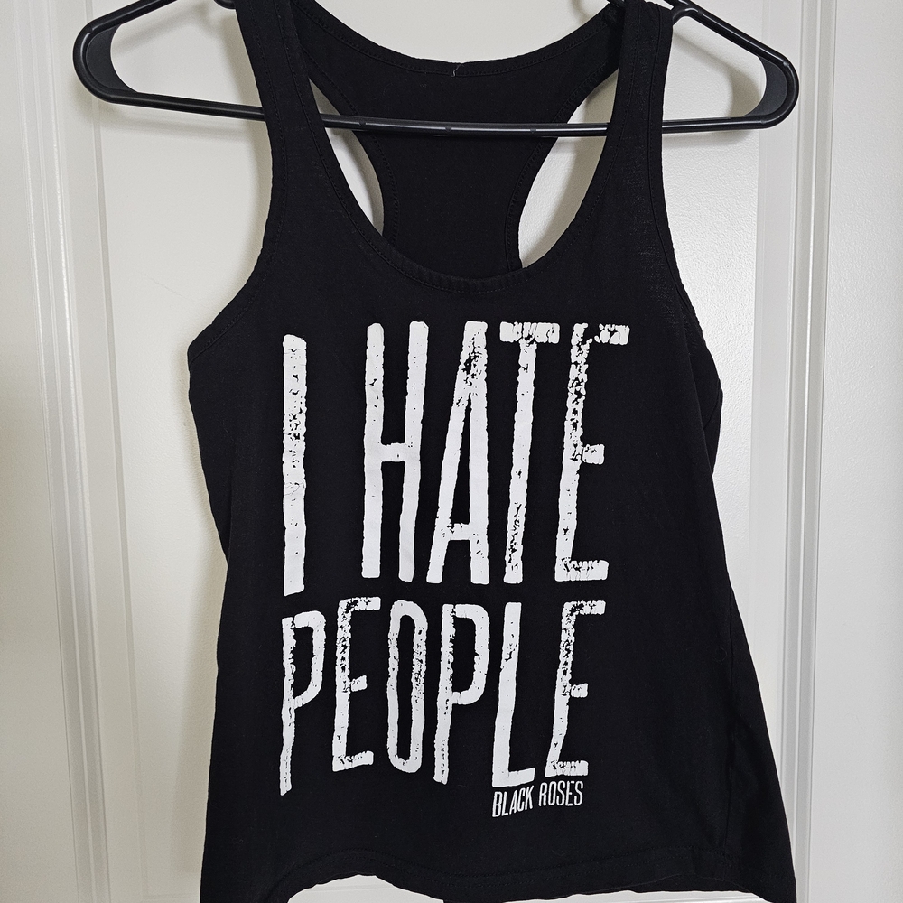 Black Roses "I Hate People" Graphic Tank Top Sz Md